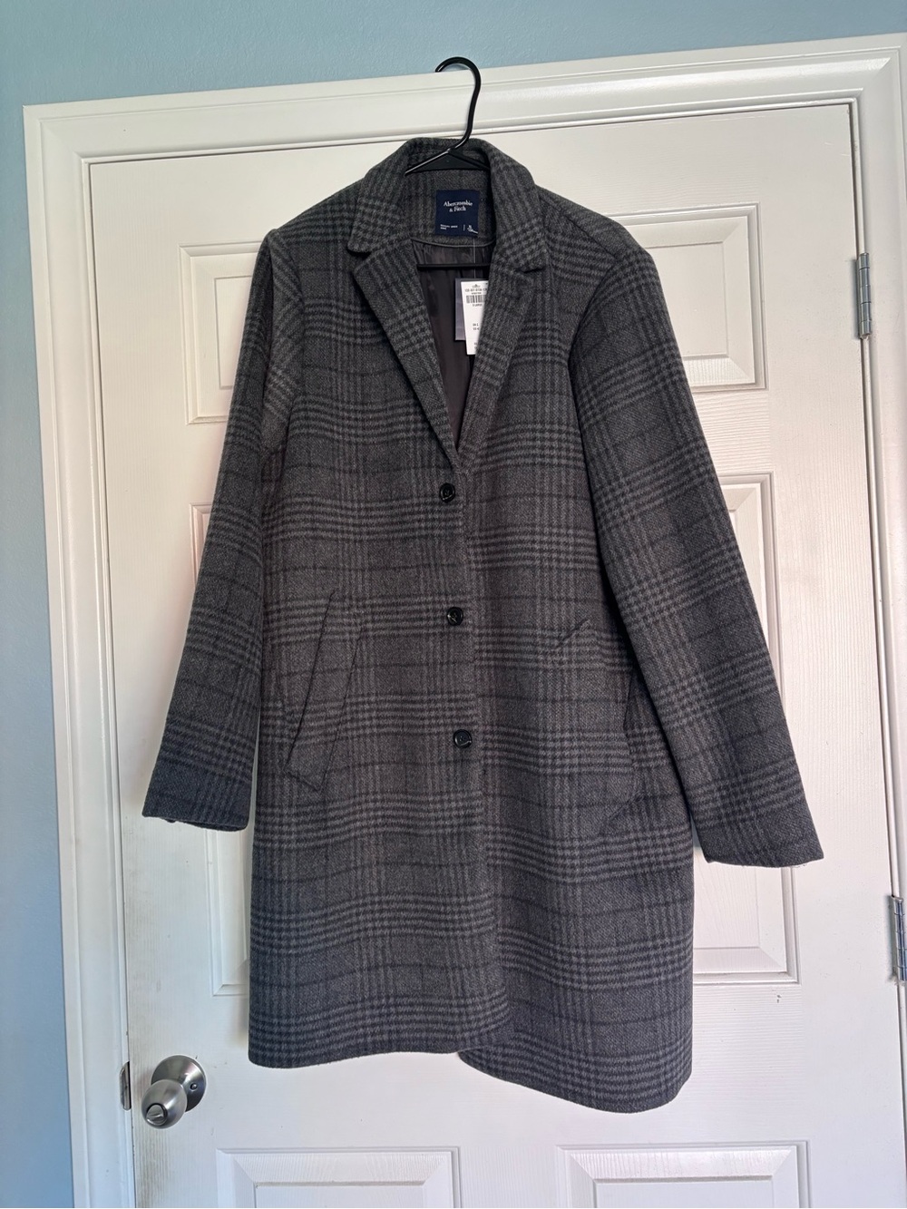Abercrombie & Fitch Gray Plaid Wool-Blend Coat